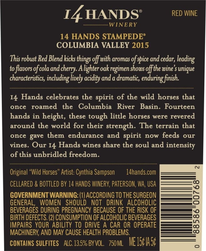 14 Hands Stampede Red Blend 2015 Front Bottle Shot