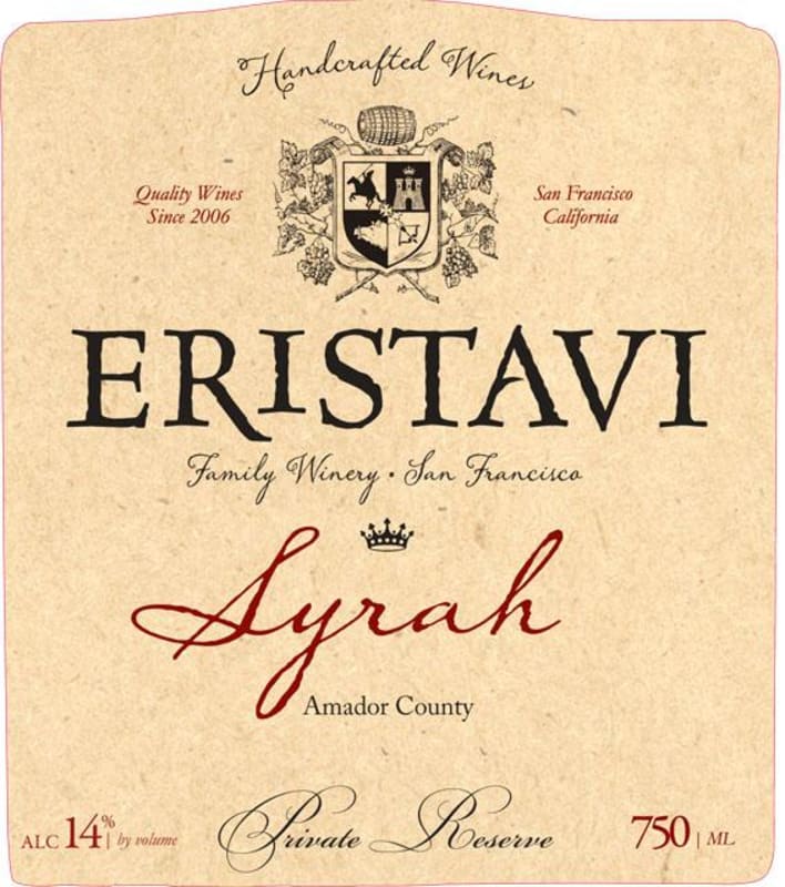 Eristavi Winery Syrah 2010 Front Label
