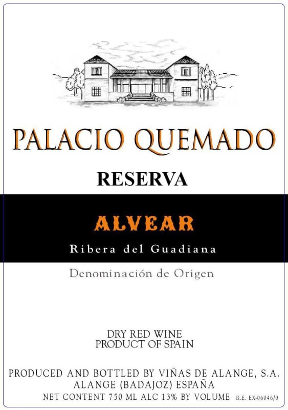 Alvear Bodega Palacio Quemado Reserva 2005 Front Label