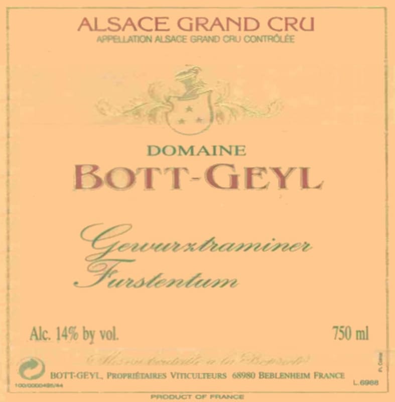 Bott-Geyl Furstentum Gewurztraminer 2000 Front Label
