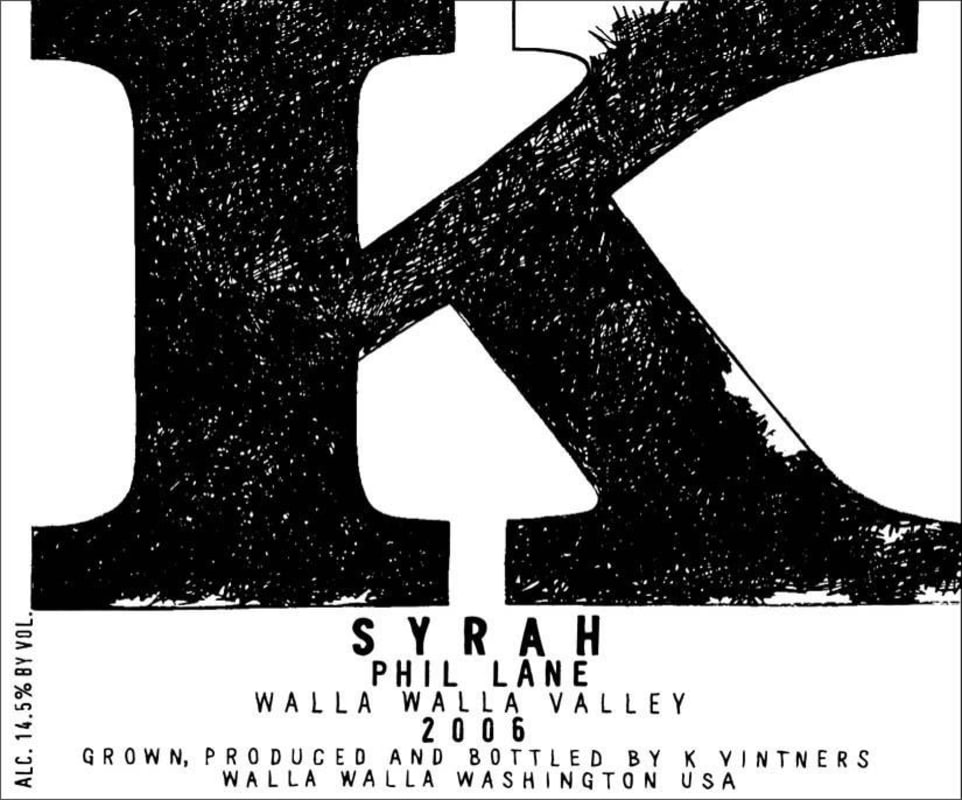 K Vintners Phil Lane Syrah 2006 Front Label