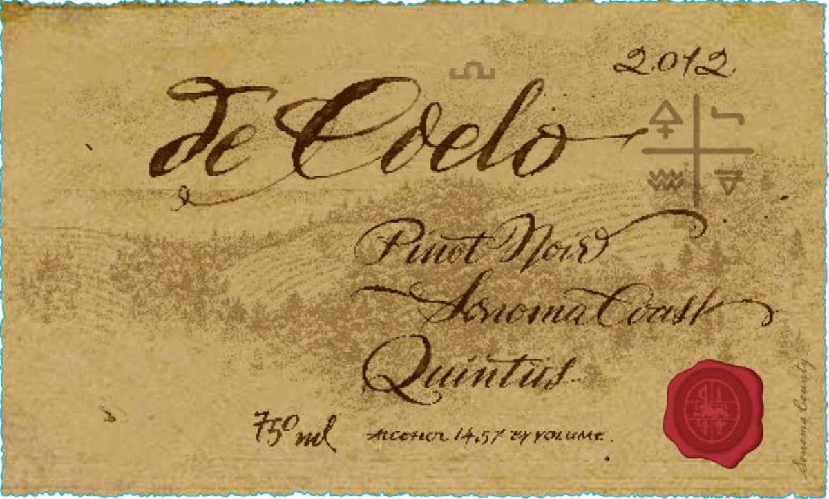 Benziger Quintus Vineyard De Coelo Pinot Noir 2012 Front Label