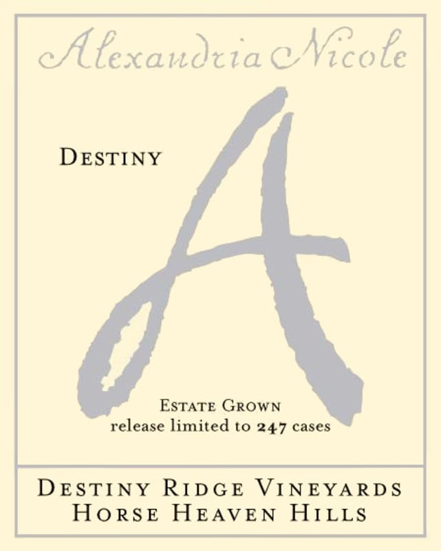 Alexandria Nicole Cellars Destiny Ridge Vineyards Destiny 2008 Front Label