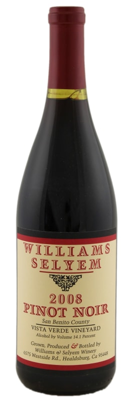 Williams Selyem Vista Verde Vineyard Pinot Noir 2008 Front Bottle Shot