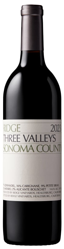 Ridge Three Valleys Red 2023 Front Bottle Shot