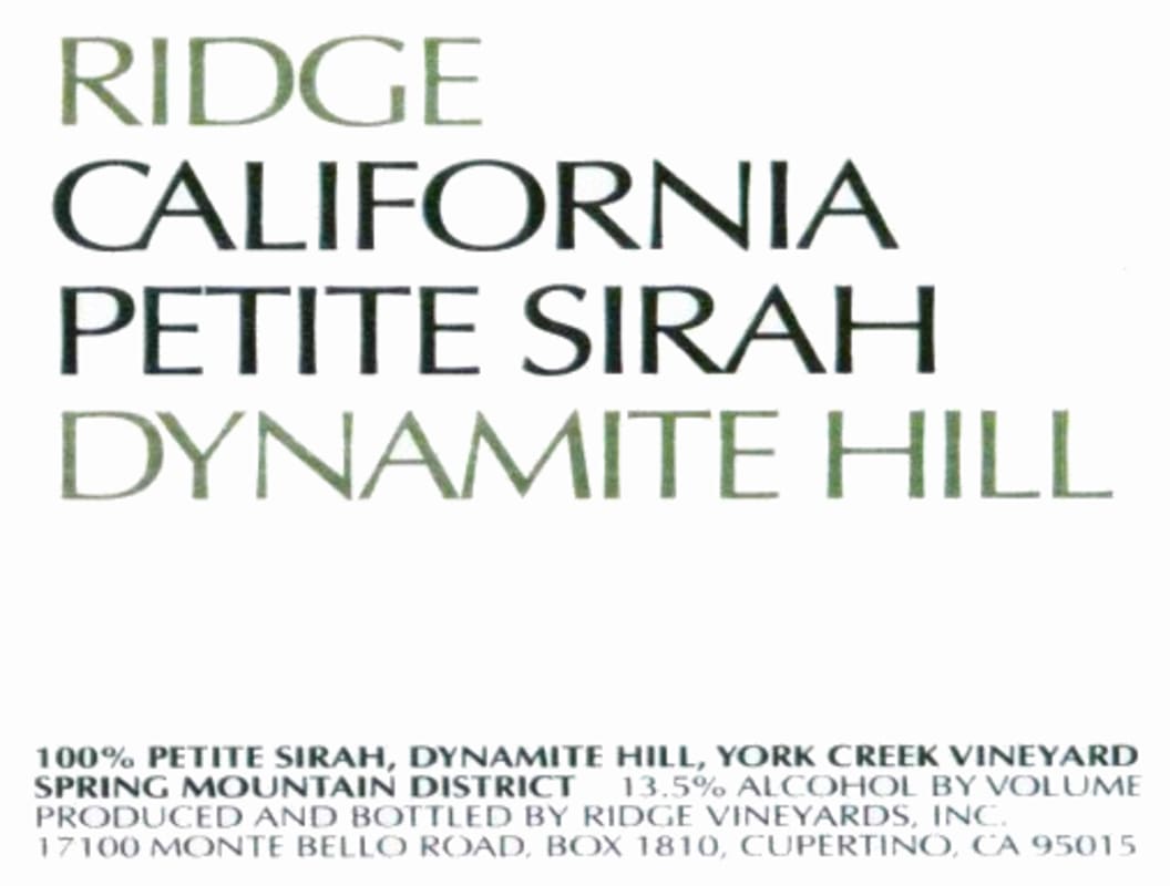 Ridge Dynamite Hill Petite Sirah 2004 Front Label