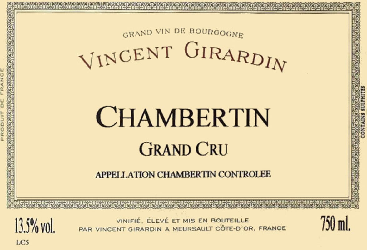 Vincent Girardin Chambertin Grand Cru Rouge 2008 Front Label