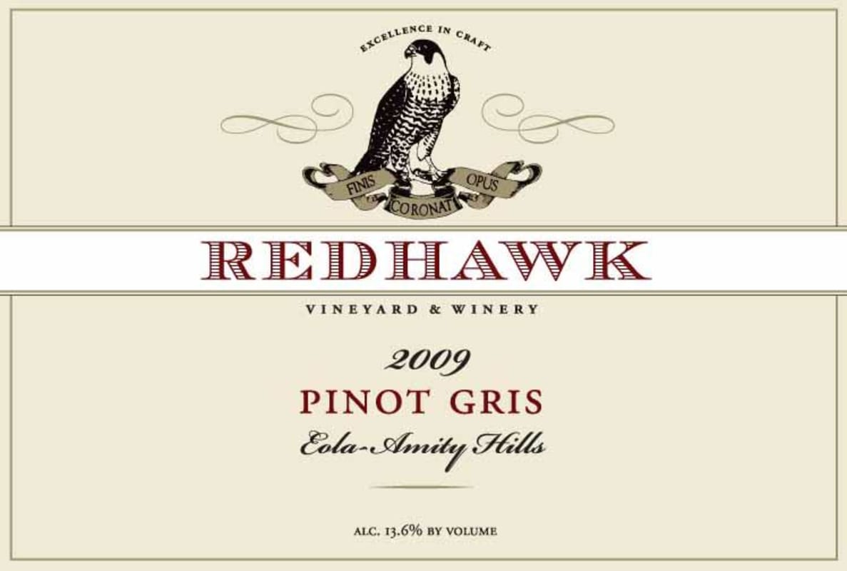 Redhawk Vineyard Pinot Gris 2009 Front Label