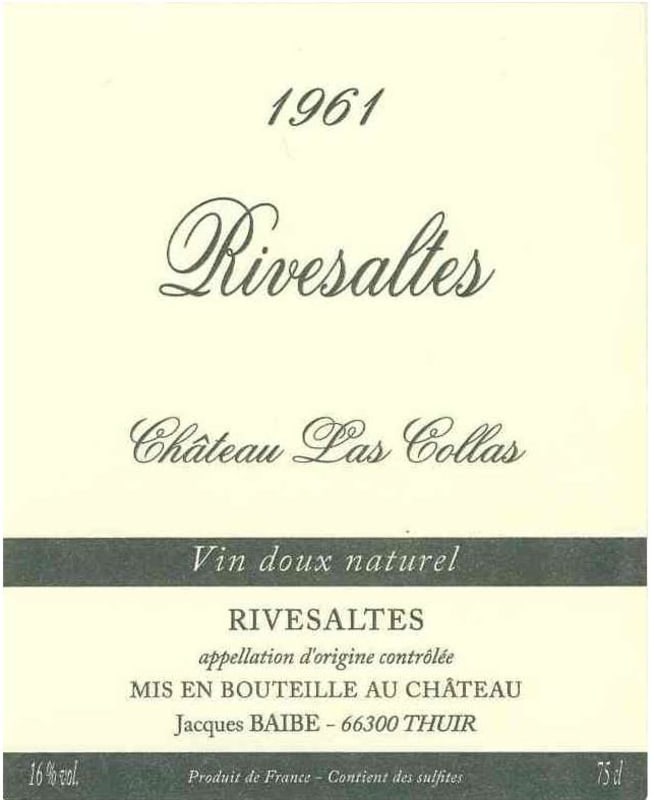 Chateau Las Collas Rivesaltes 1961 Front Label
