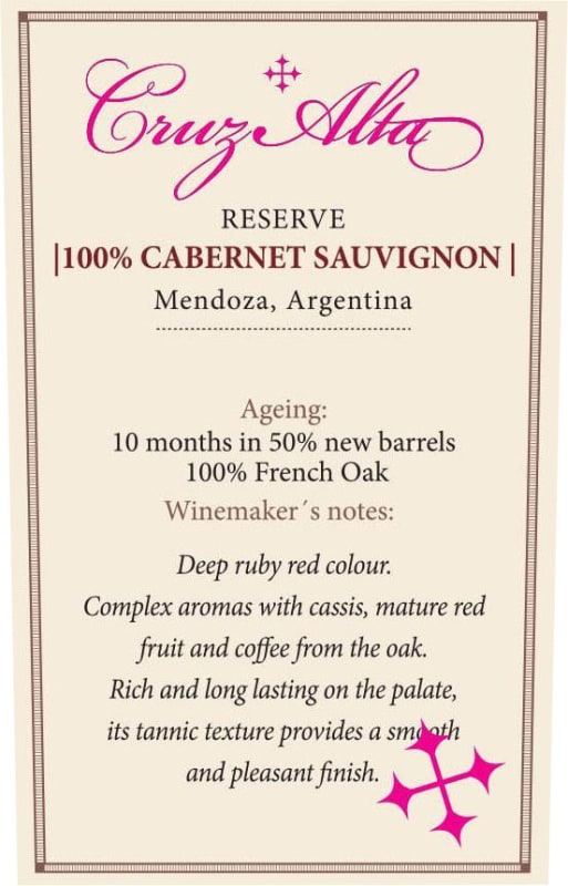 Cruz Alta Reserve Cabernet Sauvignon 2016 Front Label