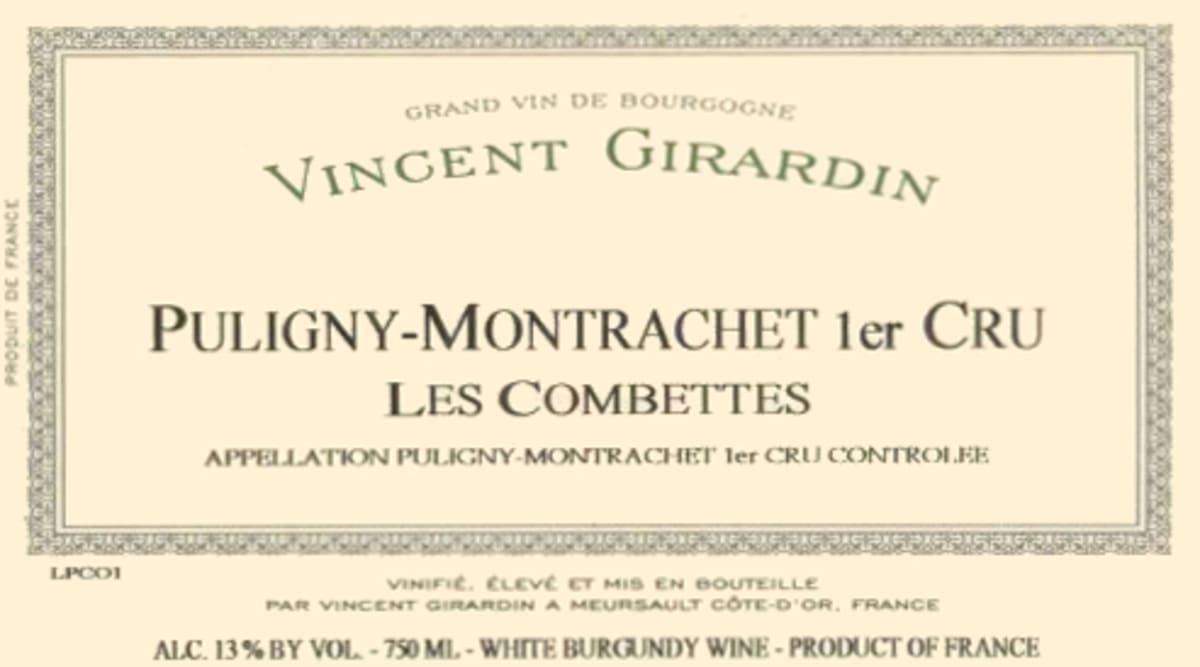 Vincent Girardin Puligny-Montrachet Les Combettes Premier Cru 2004 Front Label