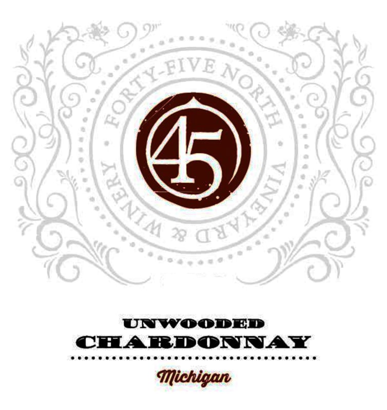 Forty-Five North Vineyard & Winery Unwooded Chardonnay 2015 Front Label