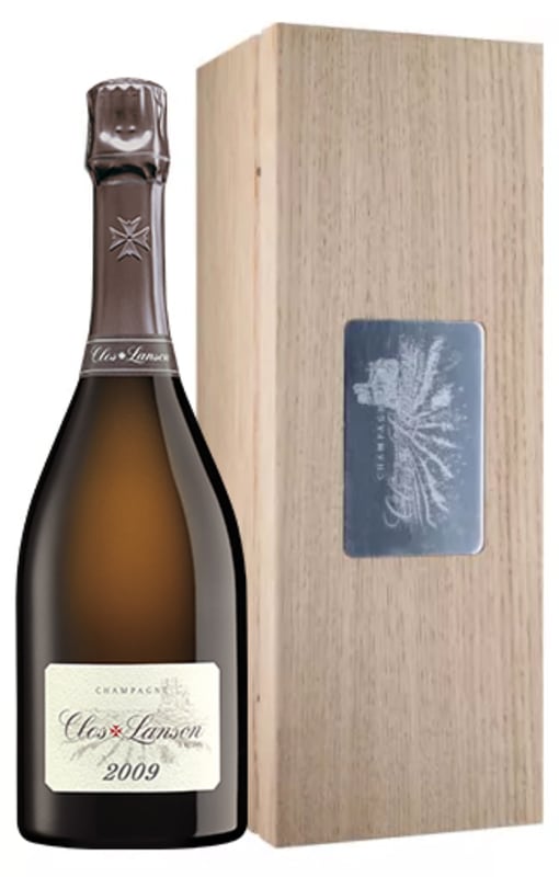 Lanson Clos Lanson with Wooden Gift Box 2009 Front Bottle Shot
