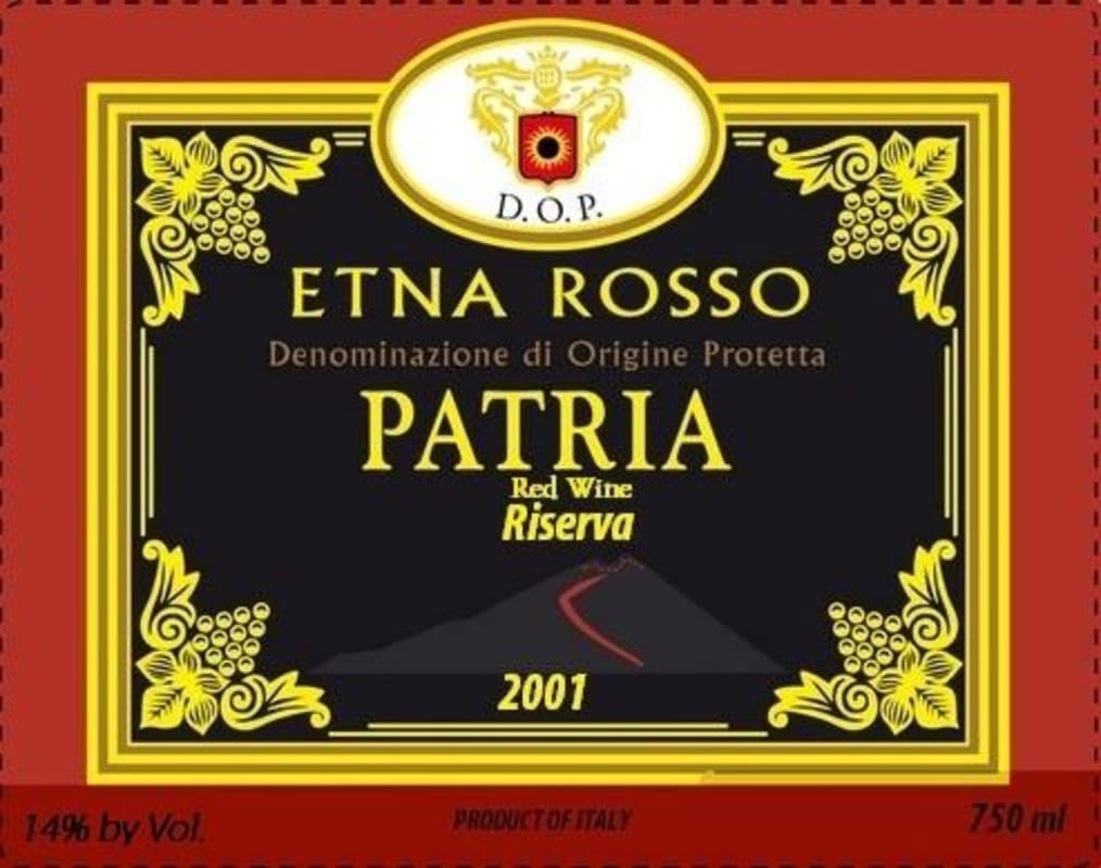 La Trinacria Corporation S.r.l. Etna Patria Riserva Rosso 2001 Front Label