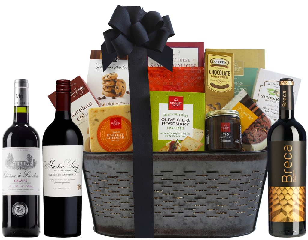 90 Point Red Wine Trio & Vintage Gourmet Gift Basket Gift Product Image