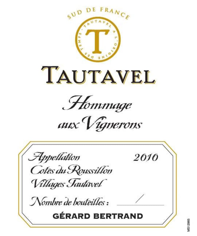 Gerard Bertrand Cotes du Roussillon Villages Tautavel Hommage aux Vignerons 2010 Front Label