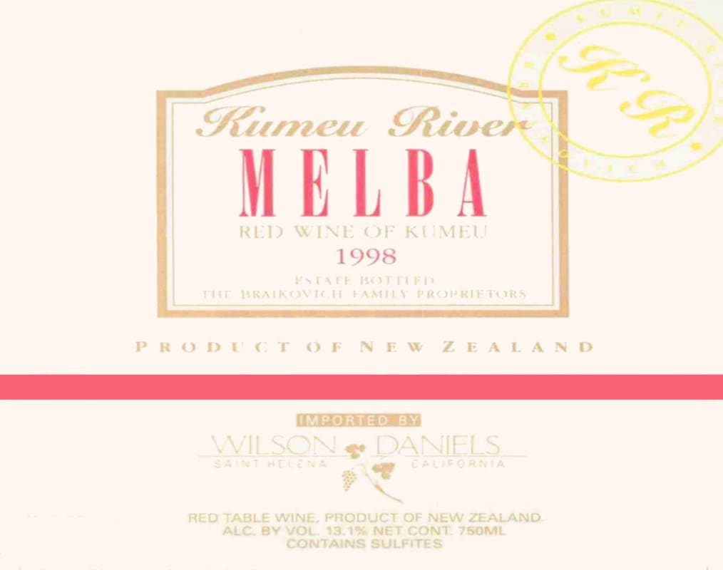 Kumeu River Melba 1998 Front Label