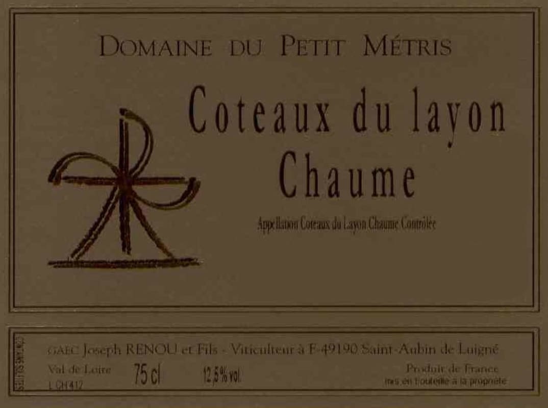 Domaine du Petit Metris Coteaux du Layon Chaume 2015 Front Label