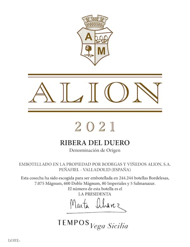 Tempos Vega Sicilia Alion (1.5 Liter Magnum) 2021 Front Label