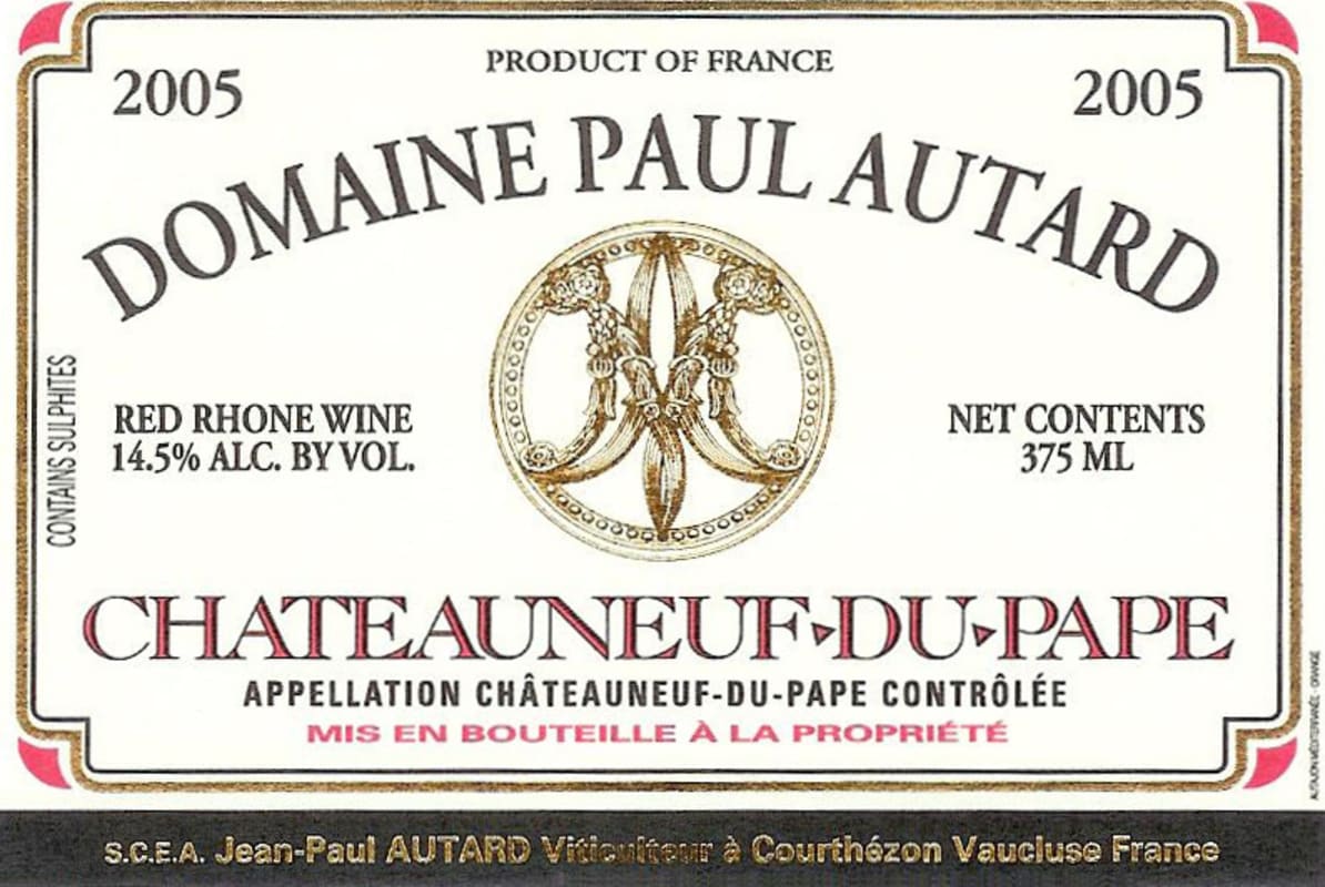 Domaine Paul Autard Chateauneuf-du-Pape 2005 Front Label