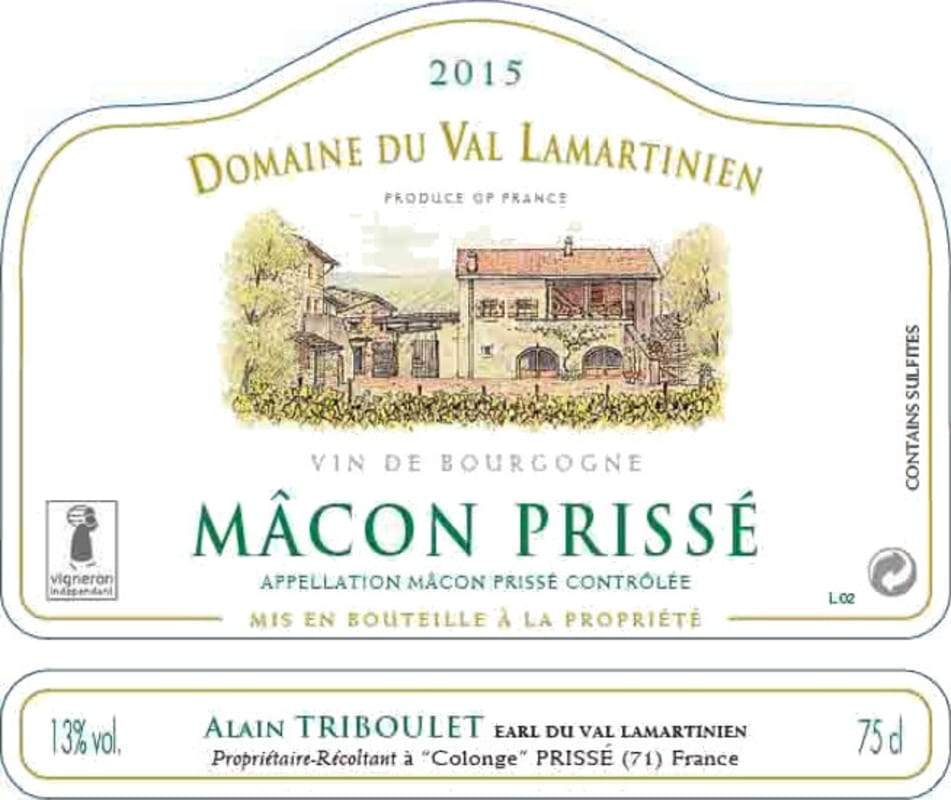 Duboeuf Macon-Prisse Domaine du Val Lamartinien 2015 Front Label