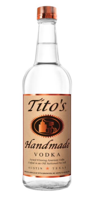 Tito's Handmade Vodka with Red, White & Blue Bottle Bag Front Bottle Shot