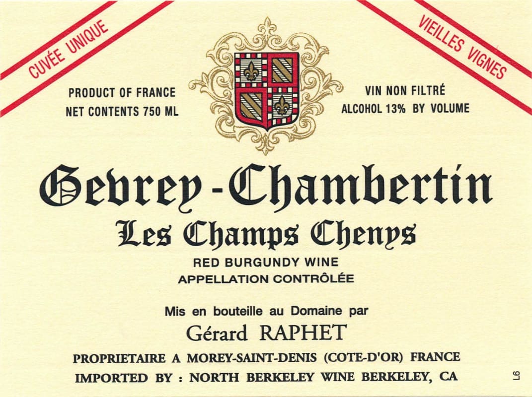 Domaine Gerard Raphet Gevrey-Chambertin Les Champs Chenys 2015 Front Label