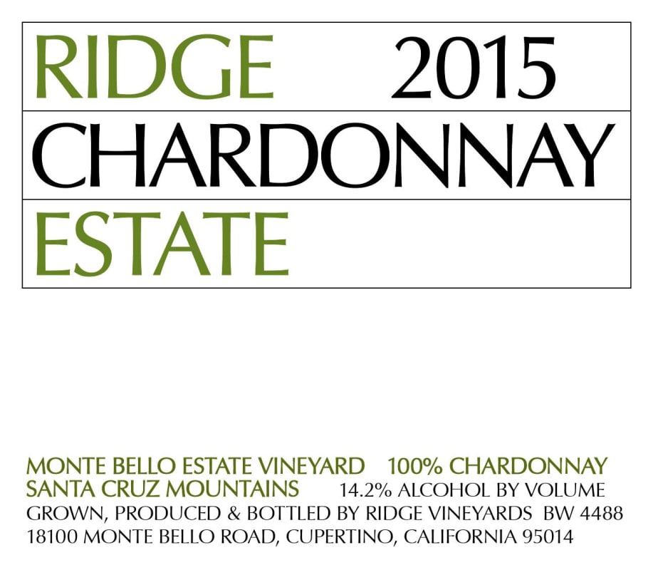 Ridge Santa Cruz Mountains Chardonnay 2015 Front Label