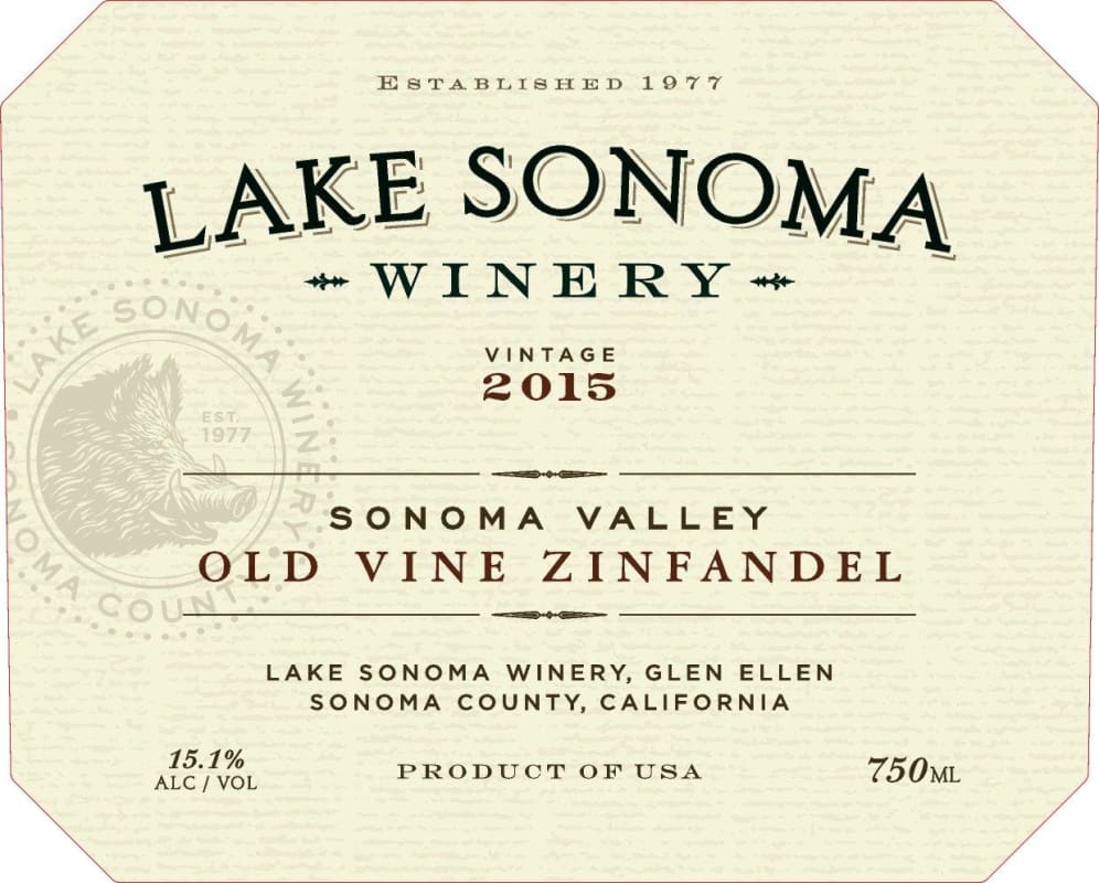 Lake Sonoma Winery Old Vine Zinfandel 2015 Front Label