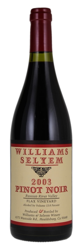 Williams Selyem Flax Vineyard Pinot Noir 2003 Front Bottle Shot