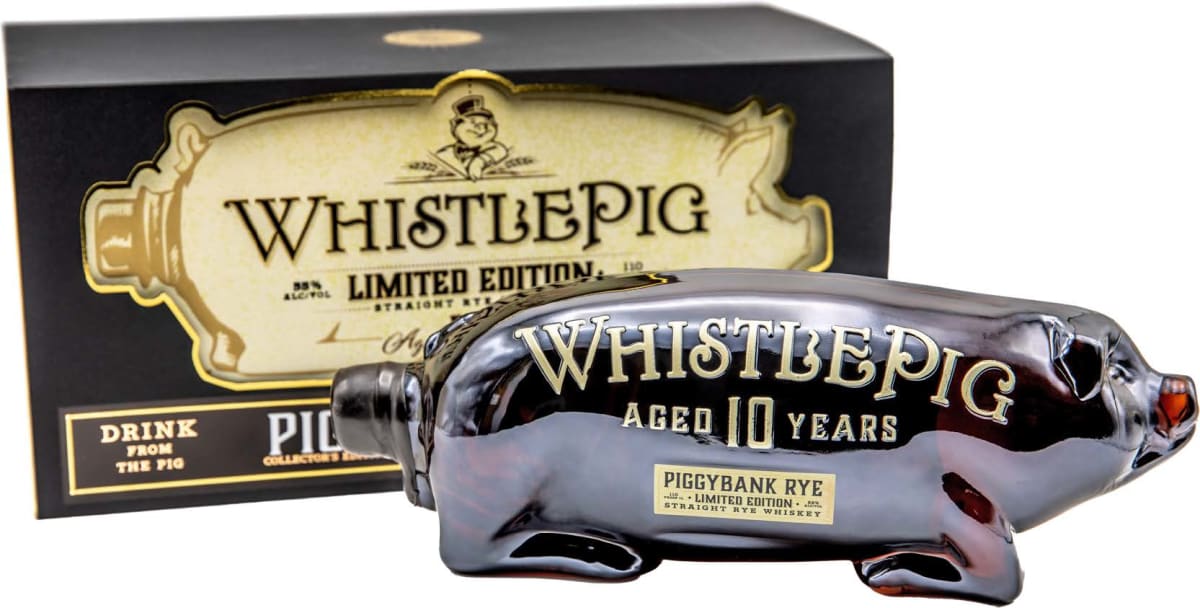 WhistlePig 10 Year PiggyBank Straight Rye Whiskey with Gift Box (1 Liter) Front Bottle Shot