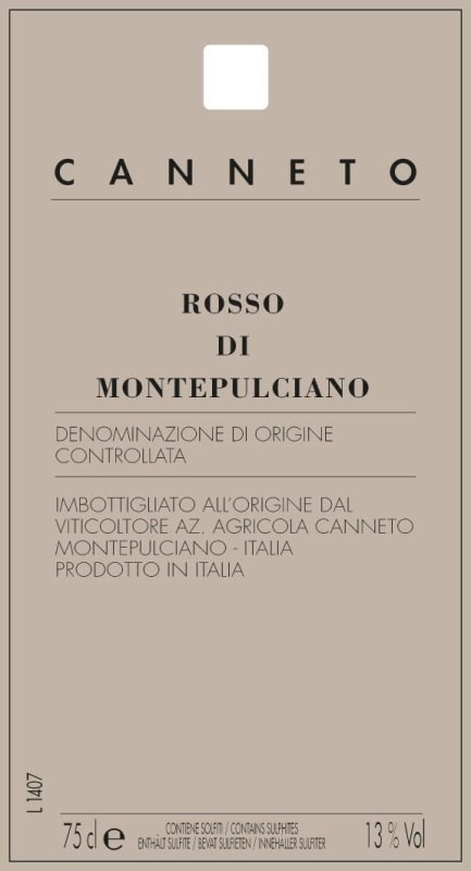 Canneto Rosso di Montepulciano 2016 Front Label