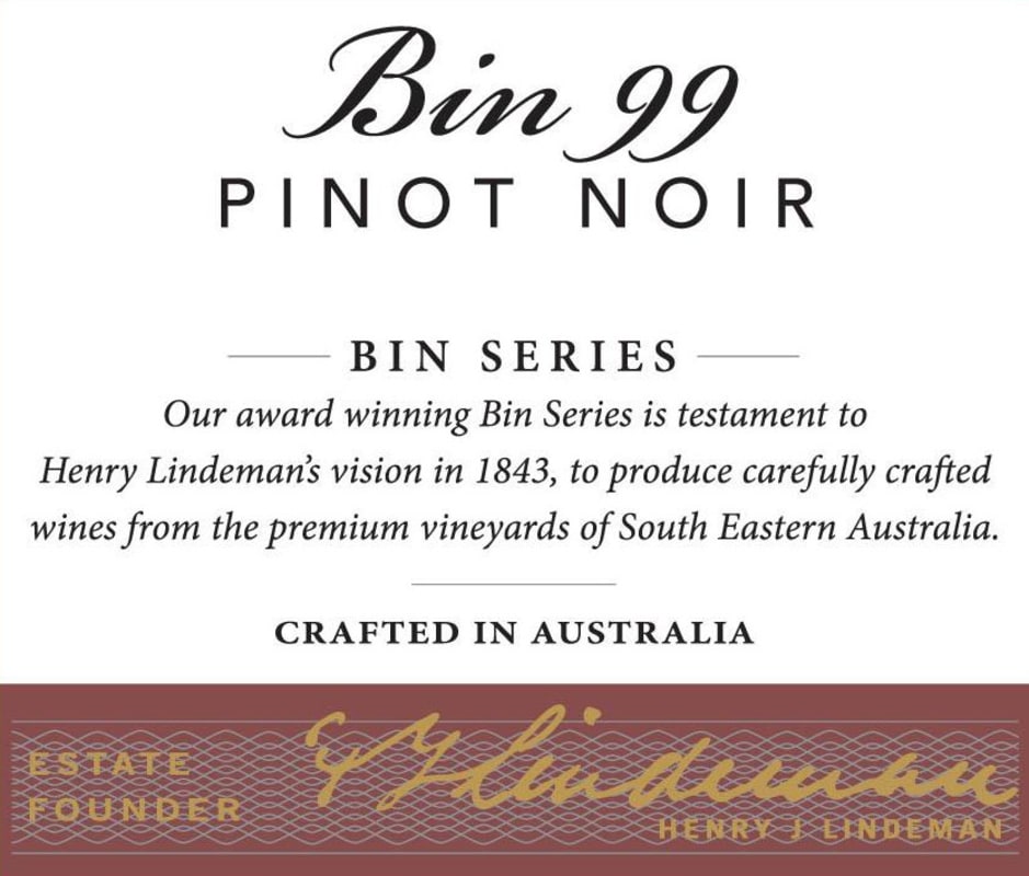 Lindeman’s Bin Series Bin 99 Pinot Noir 2016 Front Label
