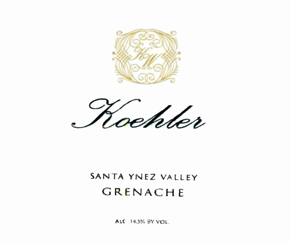 Koehler Winery Santa Ynez Valley Grenache 2013 Front Label