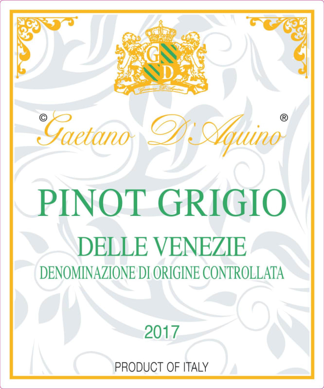 Gaetano D'Aquino Delle Venezie Pinot Grigio 2017 Front Label