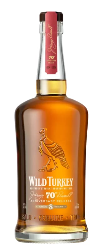 Wild Turkey 8 Year Old Jimmy Russell 70th Anniversary Kentucky Straight Bourbon Whiskey Front Bottle Shot