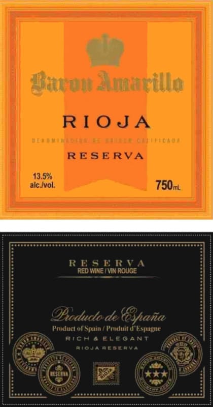 Baron Amarillo Reserva 2013 Front Label