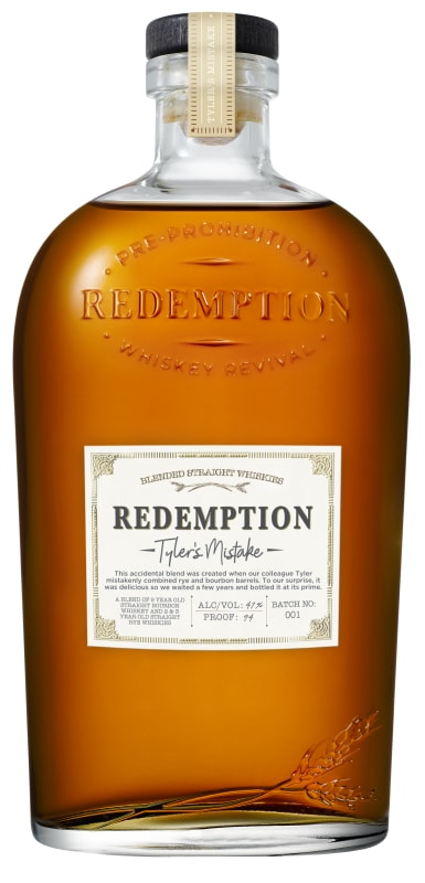 Redemption Tyler's Mistake Whiskey Front Bottle Shot