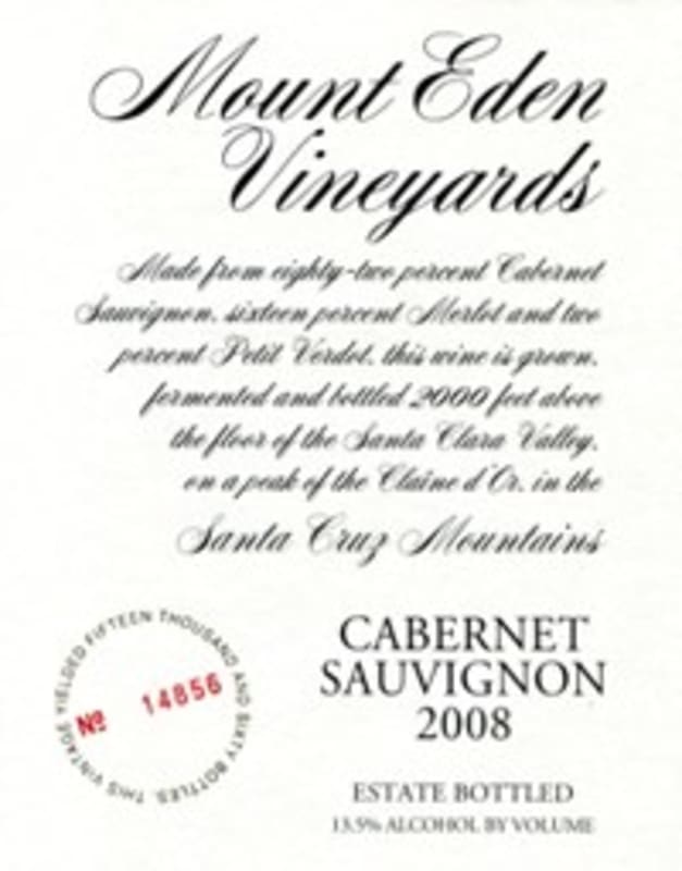 Mount Eden Vineyards Estate Cabernet Sauvignon 2008 Front Label