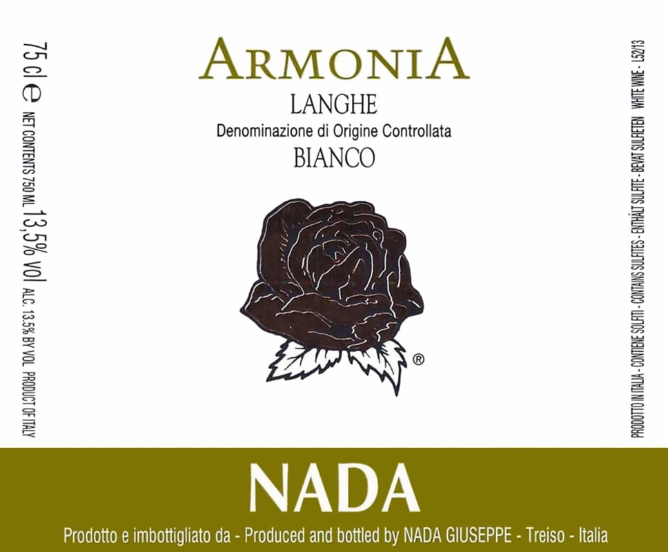 Nada Giuseppe Langhe Armonia Bianco 2015 Front Label