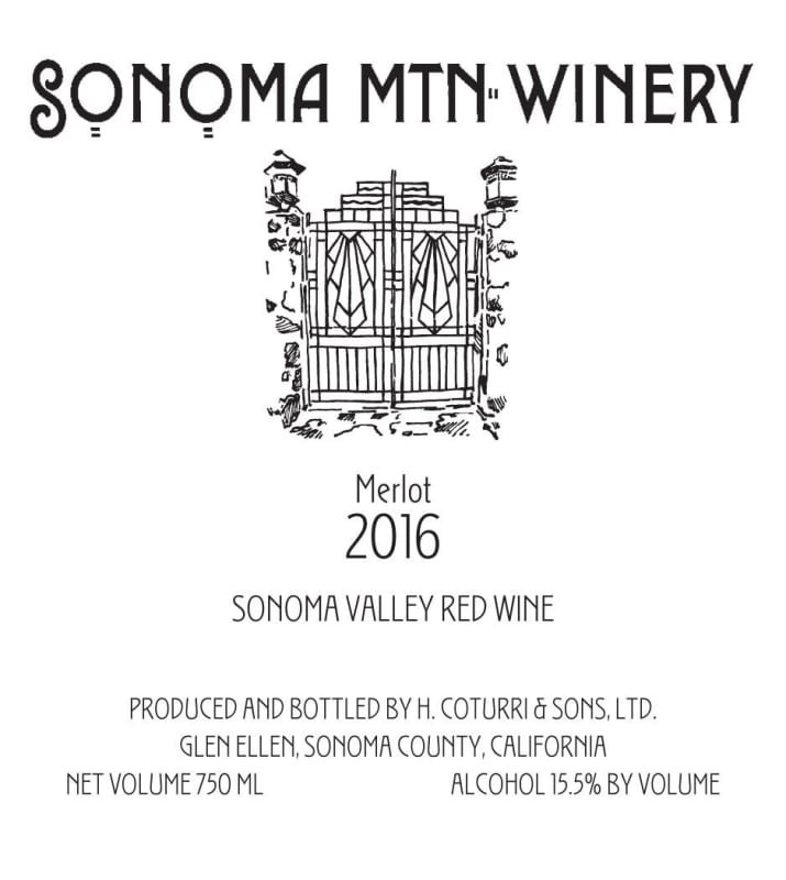 Sonoma Mtn Winery Merlot 2016 Front Label
