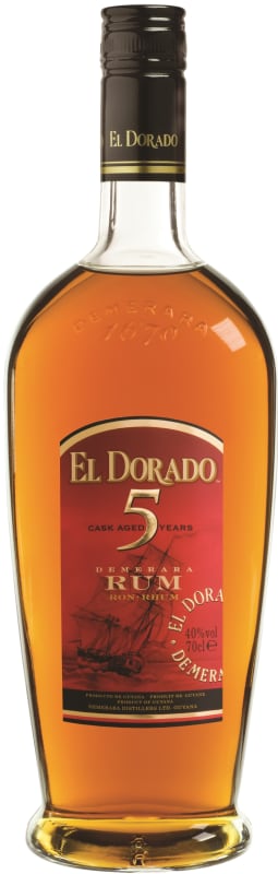 El Dorado 5 Year Cask Aged Rum Front Bottle Shot
