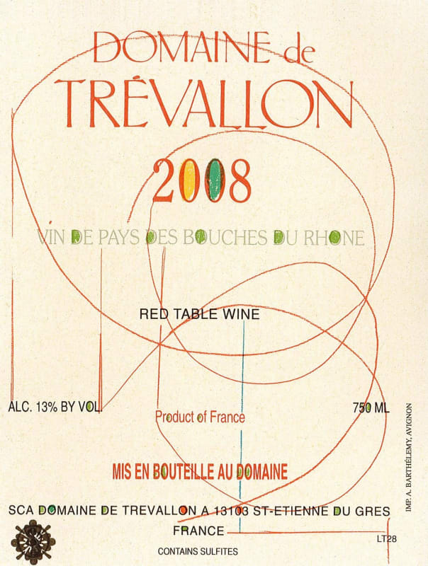 Domaine de Trevallon Red 2008 Front Label