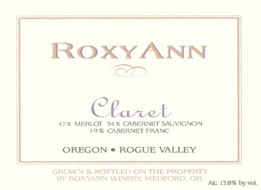 RoxyAnn Claret 2004 Front Label