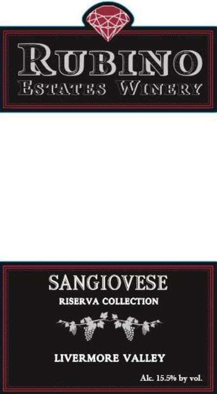 Rubino Estates Winery Riserva Collection Sangiovese 2013 Front Label