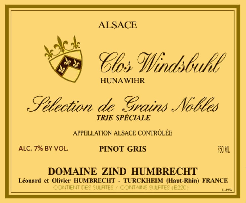 Zind-Humbrecht Clos Windsbuhl Selection de Grains Nobles Trie Speciale 2009 Front Label