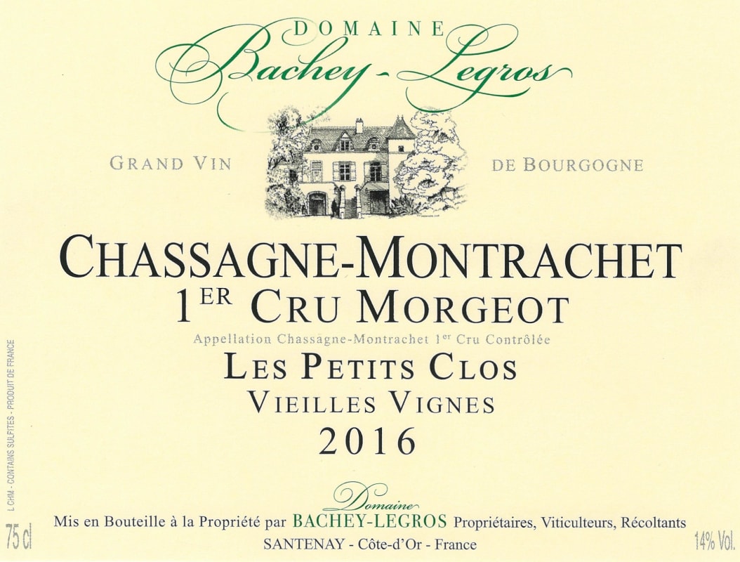 Domaine Bachey-Legros 1er Cru Morgeot Les Petits Clos 2016 Front Label