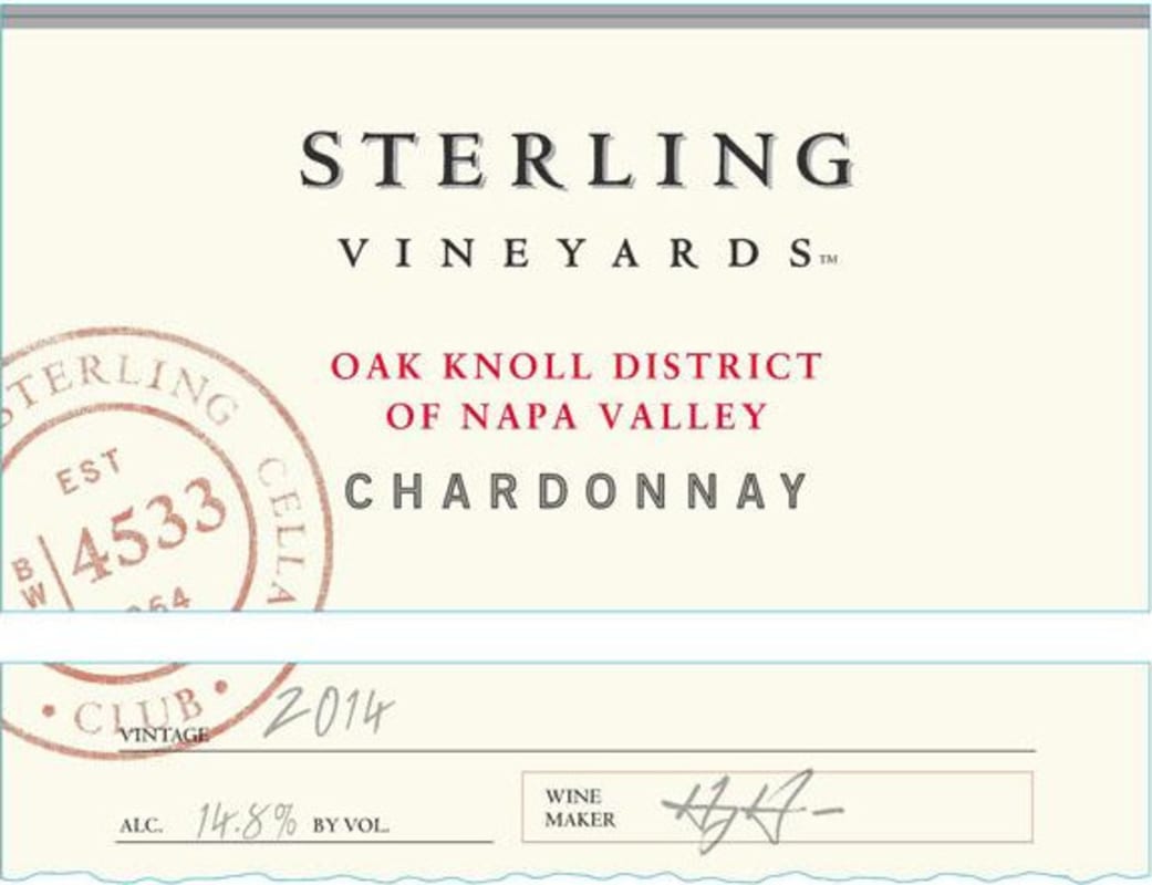 Sterling Cellar Club Oak Knoll District Chardonnay 2014 Front Label