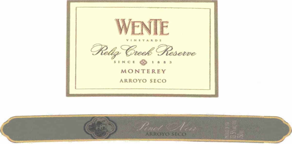 Wente Reliz Creek Reserve Pinot Noir 2009 Front Label