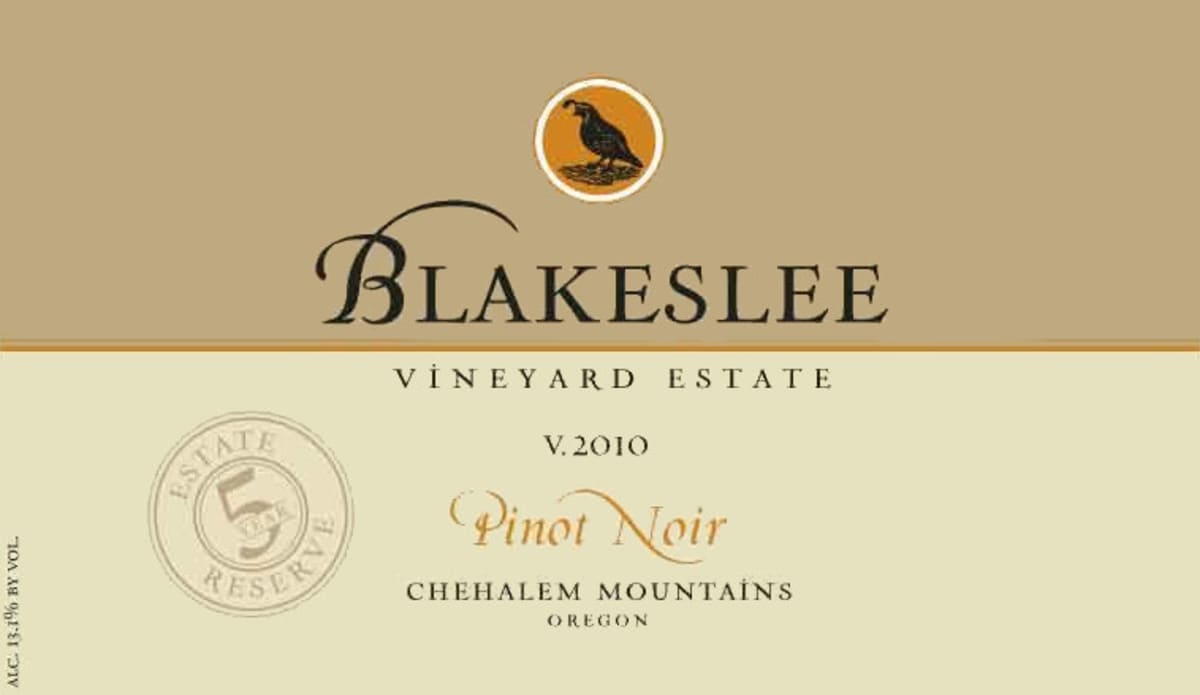 Blakeslee Vineyard Estate Reserve Pinot Noir 2010 Front Label